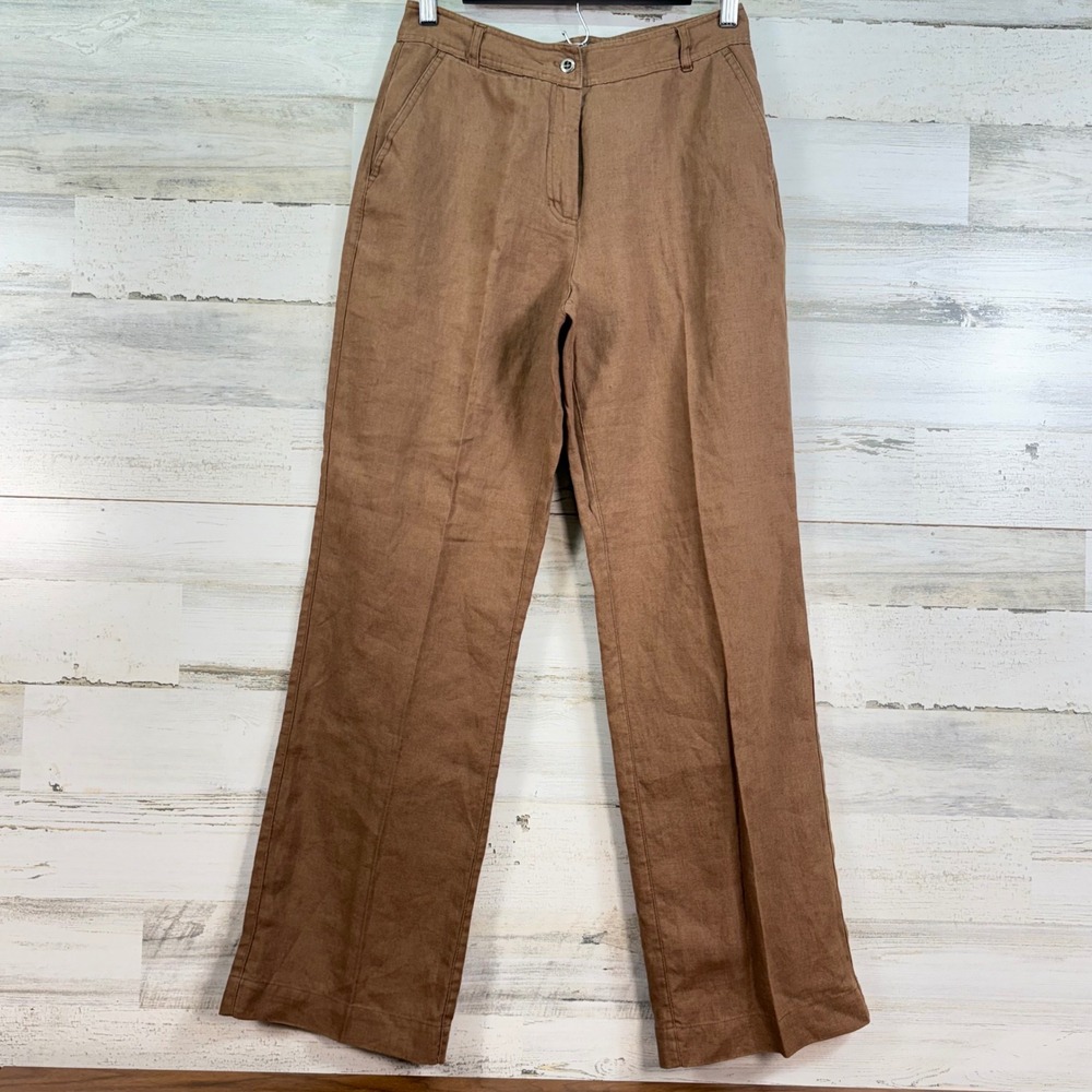 Chicos Size 0/US‎ 4 Rust Brown 100% Linen Wide Leg Pants Womens